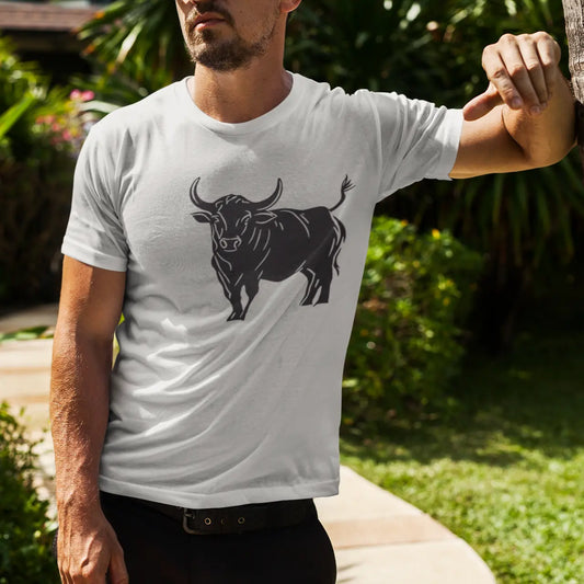 Bull Tee – Off-Centered Bull Design Graphic Shirt – Unique Casual Wear for Men and Women