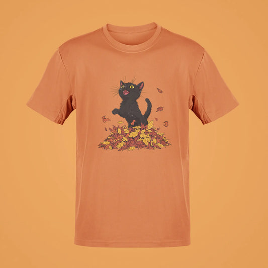 Startled Black Cat Fall Tee – Unique Casual Wear for Men and Women